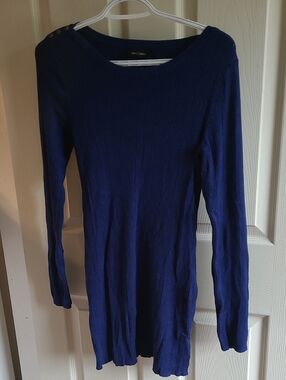 Maternity Boatneck Ribbed Long-Sleeve Top / Tunic in Navy